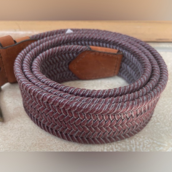 NWT J. McLaughlin Ferryman Men’s 100% Cotton Gray/Burgandy Herringbone Belt; 38 - Picture 2 of 6